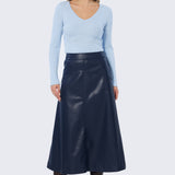 V Neck Long Sleeve Ribbed Top - Sky Blue Marl
