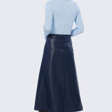 Vegan Leather A-Line Skirt - Navy