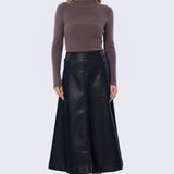Vegan Leather A-Line Skirt - Black