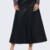 Vegan Leather A-Line Skirt - Black