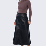 Vegan Leather A-Line Skirt - Black