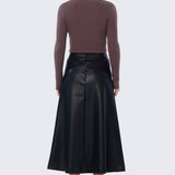 Vegan Leather A-Line Skirt - Black