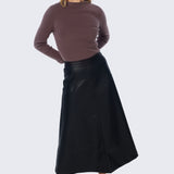 Vegan Leather A-Line Skirt - Black