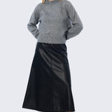 Vegan Leather A-Line Skirt - Black