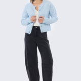 Textured Knit Cardigan - Sky Blue Marl