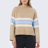 Mock Neck Knit Jumper - Tan & Sky Blue Stripe