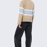 Mock Neck Knit Jumper - Tan & Sky Blue Stripe
