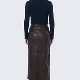 V Neck Long Sleeve Ribbed Top - Navy