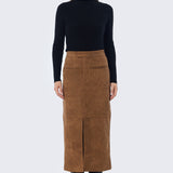 Vegan Suede Straight Skirt - Camel