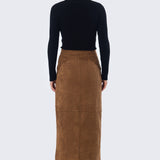 Vegan Suede Straight Skirt - Camel