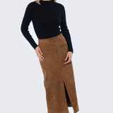 Vegan Suede Straight Skirt - Camel