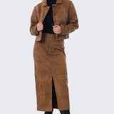 Vegan Suede Straight Skirt - Camel