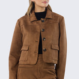 Vegan Suede Button-Through Jacket - Camel