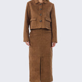 Vegan Suede Straight Skirt - Camel