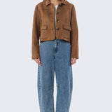 Vegan Suede Button-Through Jacket - Camel