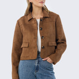 Vegan Suede Button-Through Jacket - Camel
