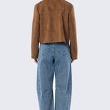 Vegan Suede Button-Through Jacket - Camel