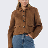 Vegan Suede Button-Through Jacket - Camel