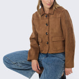 Vegan Suede Button-Through Jacket - Camel