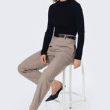 Mock Neck Long Sleeve Knit Top - Black