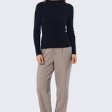 Mock Neck Long Sleeve Knit Top - Black