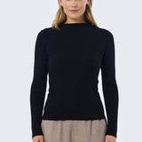 Mock Neck Long Sleeve Knit Top - Black