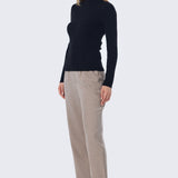 Mock Neck Long Sleeve Knit Top - Black