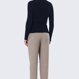 Mock Neck Long Sleeve Knit Top - Black