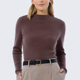 Mock Neck Long Sleeve Knit Top - Fudge
