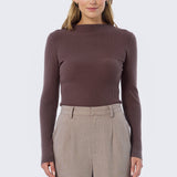 Mock Neck Long Sleeve Knit Top - Fudge
