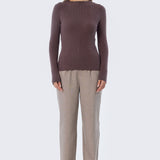 Mock Neck Long Sleeve Knit Top - Fudge