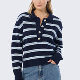 Rugby Knit Jumper - Navy & Sky Blue Stripe