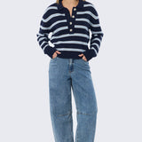 Rugby Knit Jumper - Navy & Sky Blue Stripe