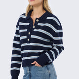 Rugby Knit Jumper - Navy & Sky Blue Stripe