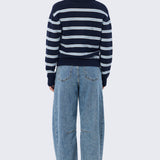 Rugby Knit Jumper - Navy & Sky Blue Stripe