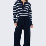 Rugby Knit Jumper - Navy & Sky Blue Stripe