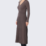 V Neck Ribbed Knit Dress - Fudge