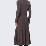 V Neck Ribbed Knit Dress - Fudge