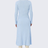 Half Placket Long Sleeve Knit Dress - Sky Blue