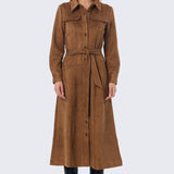 Vegan Suede Shirt Dress - Camel