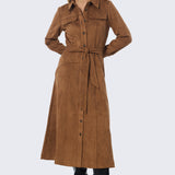 Vegan Suede Shirt Dress - Camel