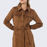 Vegan Suede Shirt Dress - Camel