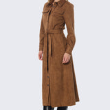 Vegan Suede Shirt Dress - Camel
