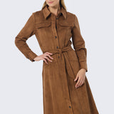 Vegan Suede Shirt Dress - Camel