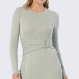 Buckle Gathered Midi Dress - Sage Marl