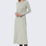 Buckle Gathered Midi Dress - Sage Marl