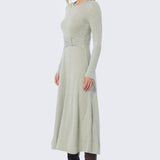 Buckle Gathered Midi Dress - Sage Marl