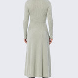 Buckle Gathered Midi Dress - Sage Marl