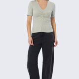 Gathered V Neck Top - Sage Marl