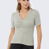 Gathered V Neck Top - Sage Marl